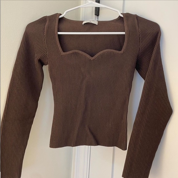 Aritzia Babaton Sculpt Knit Sweetheart Longsleeve - Brown, XS - Picture 2 of 3